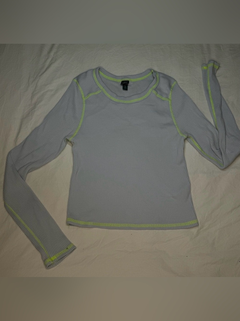 WILD FABLE Shirt Blue with Neon Green Stitching Long Sleeve / XL / Stitch Ribbed
